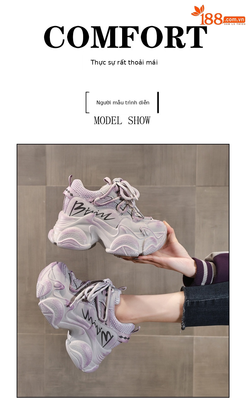 Giày sneaker nữ chunky đế dày tăng chiều cao 10 cm phong cách thể thao — màu trắng chi tiết 11