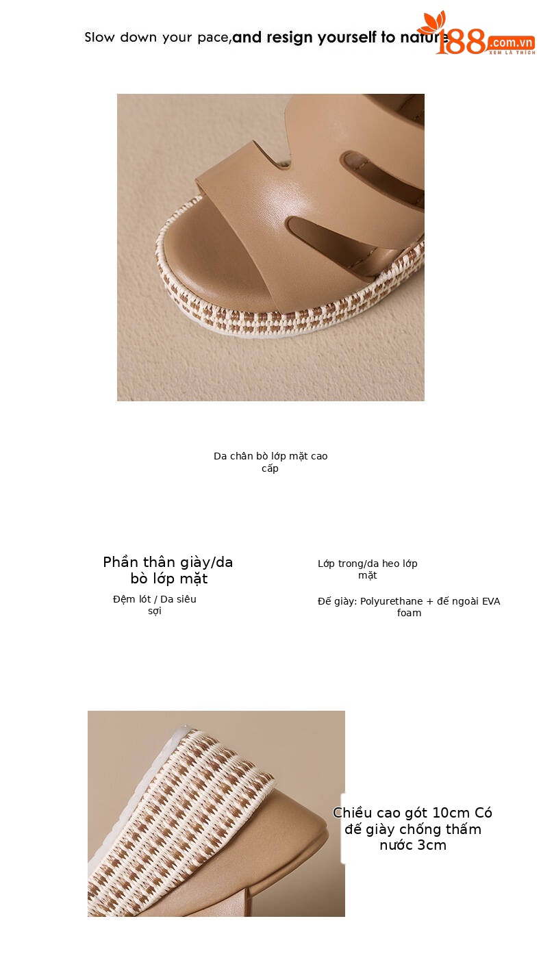 Dép sandal nữ quai chữ V đế xuồng cao gót 5 cm da PU mềm mại — màu đen, màu nâu nhạt, Trắng kem- chi tiết 3