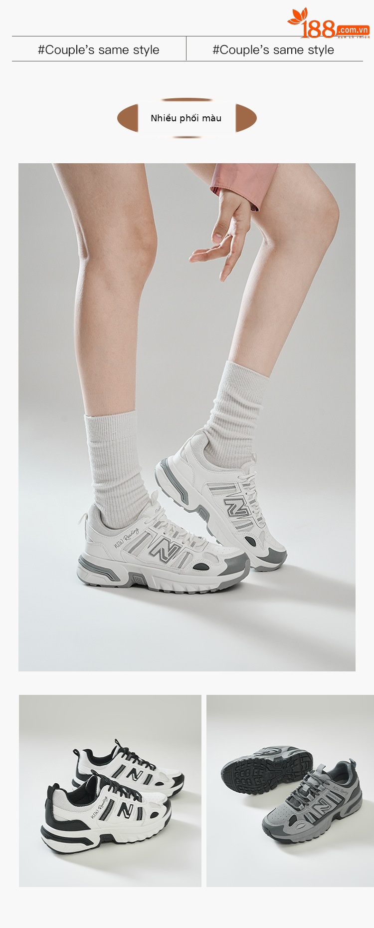 Giày sneaker nam đế dày phong cách thể thao thoáng khí — 589 Đen Trắng chi tiết 7