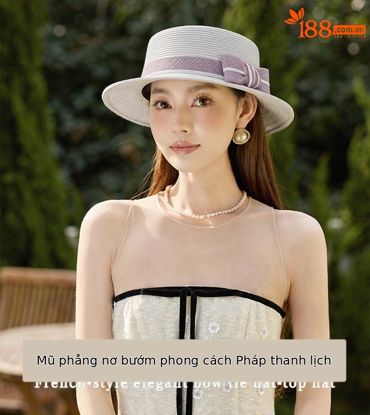 Mũ rơm nữ đi biển vành rộng che nắng, đan cỏ tự nhiên, phong cách du lịch — màu nâu chi tiết 1