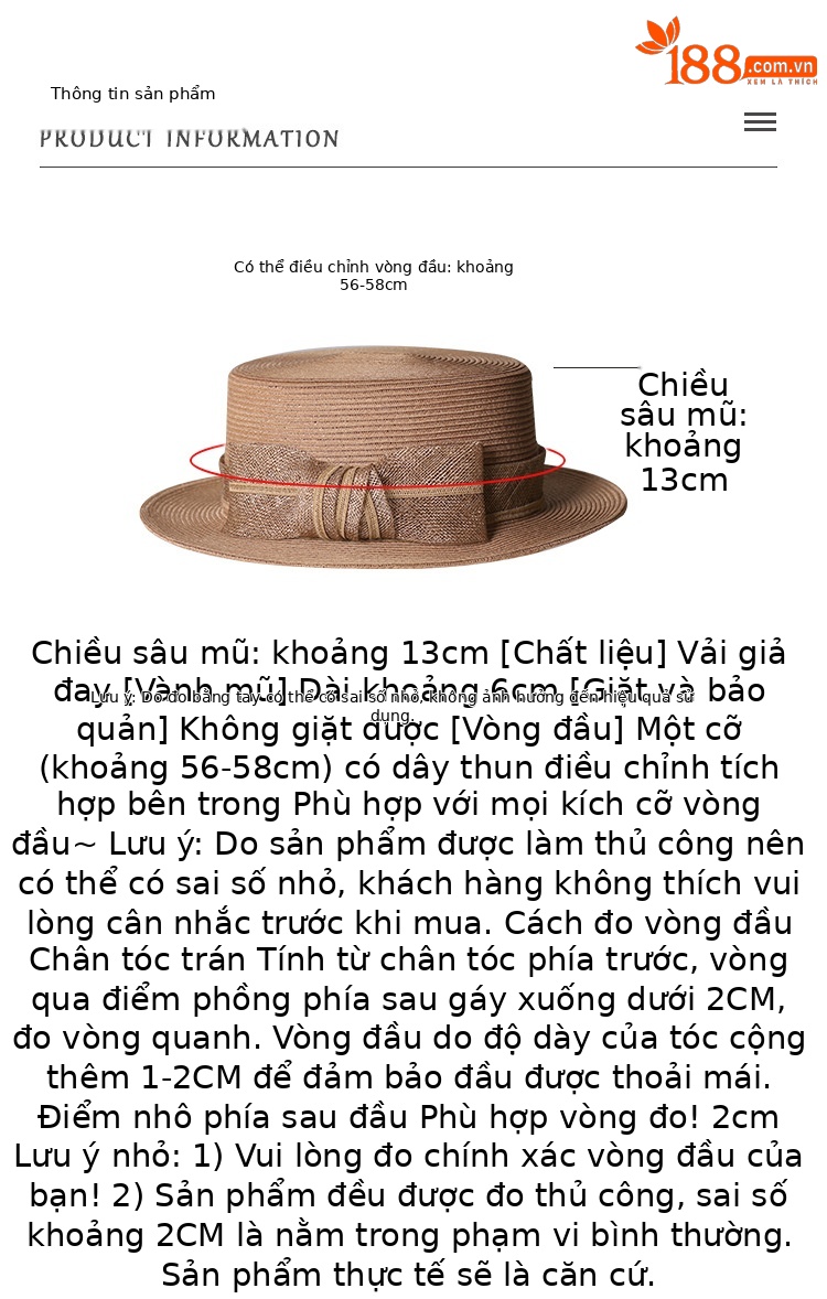 Mũ rơm nữ đi biển vành rộng che nắng, đan cỏ tự nhiên, phong cách du lịch — màu nâu chi tiết 2