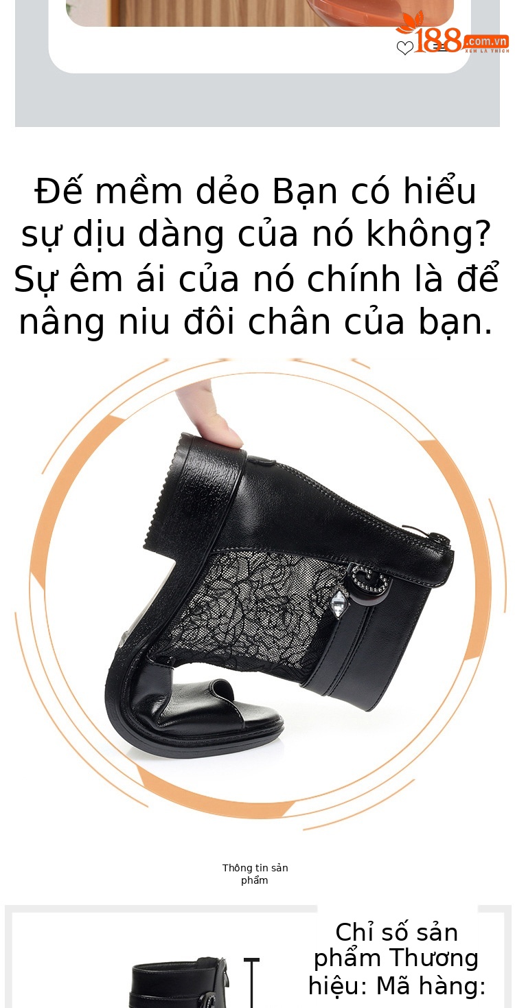 Giày sandal cao gót nữ hở mũi da thật lưới thoáng khí, gót thô ổn định, đế mềm — Đen/mũi hở chi tiết 3