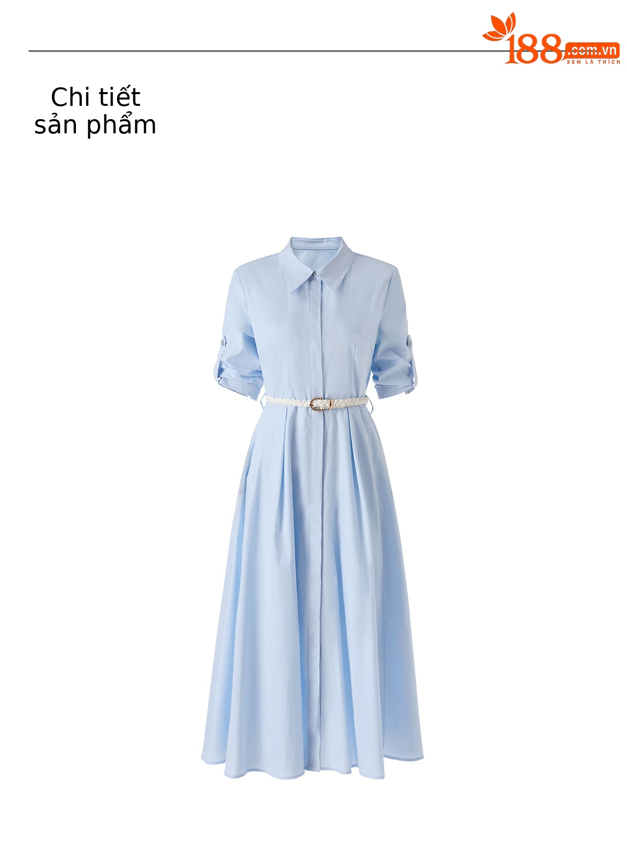 Đầm sơ mi nữ tay dài cổ ve, chất liệu tơ tằm pha cotton, dáng suông thoải mái — xanh lam chi tiết 21