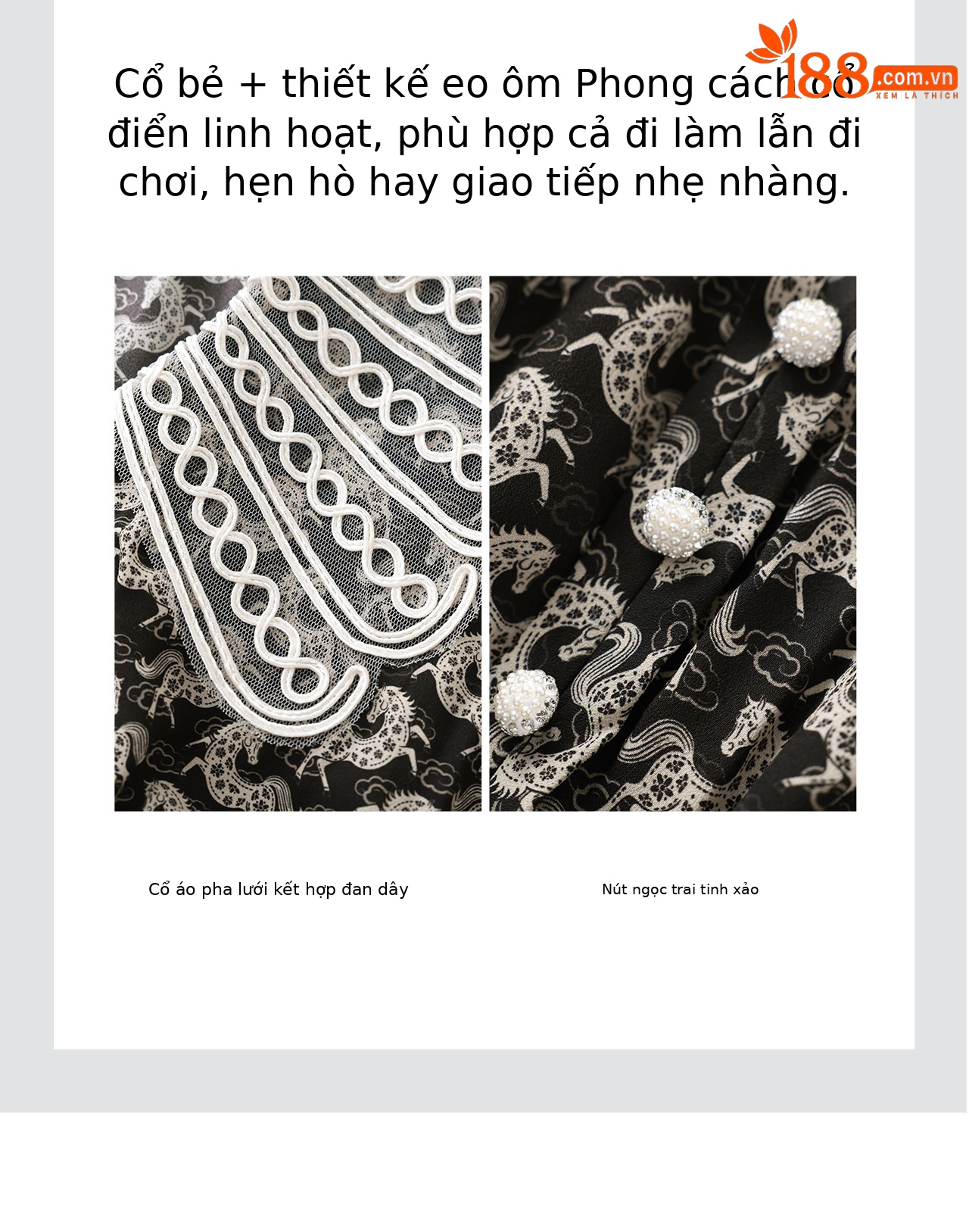 Đầm maxi nữ thắt eo in họa tiết ngựa cổ ve phối màu — màu đen chi tiết 9