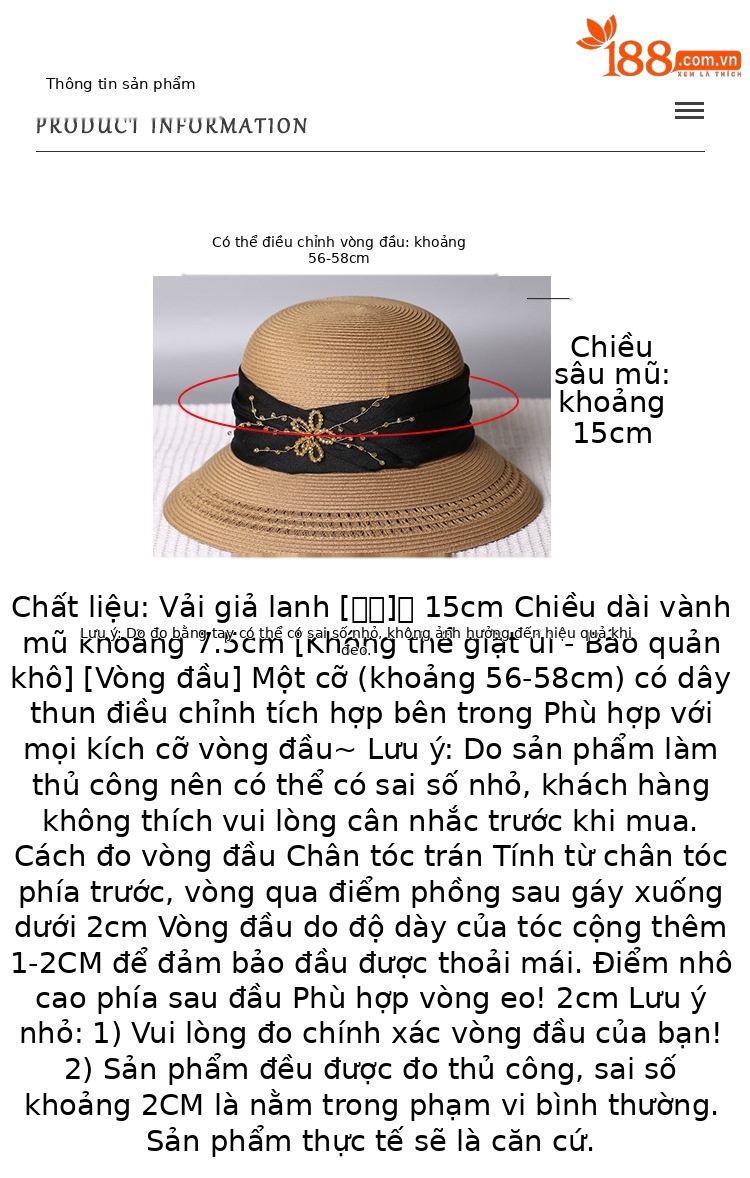 Mũ rộng vành nữ đi biển chất liệu rơm dệt chống nắng có dây ruy băng — màu be chi tiết 2