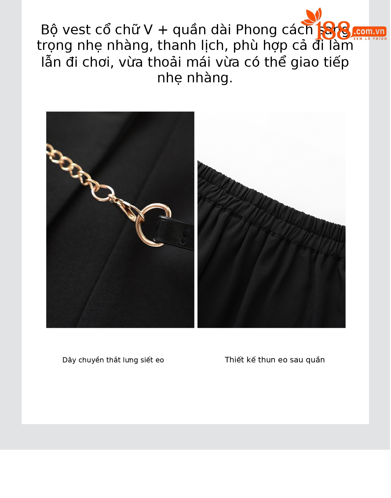 Set áo gile thắt lưng kết hợp quần ống rộng suông rủ nữ xuân hè — màu đen chi tiết 9