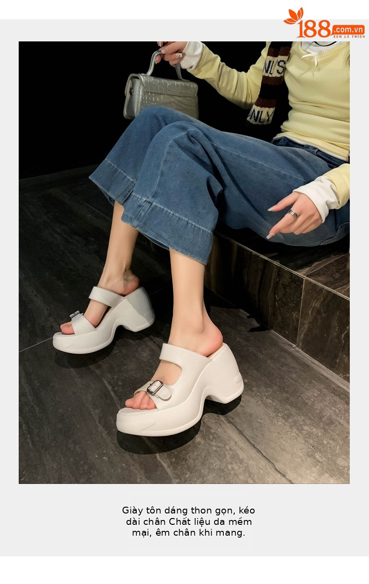 Dép sandal nữ xỏ ngón đế bệt, quai ngang hở mũi, đế dày tăng chiều cao, chống trượt, đi biển mùa hè — màu đen, màu trắng ngà, màu mơ chi tiết 3