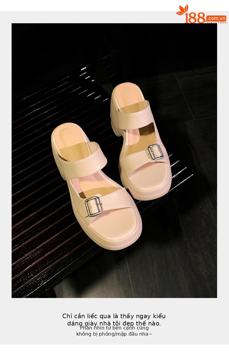 Dép sandal nữ xỏ ngón đế bệt, quai ngang hở mũi, đế dày tăng chiều cao, chống trượt, đi biển mùa hè — màu đen, màu trắng ngà, màu mơ chi tiết 4