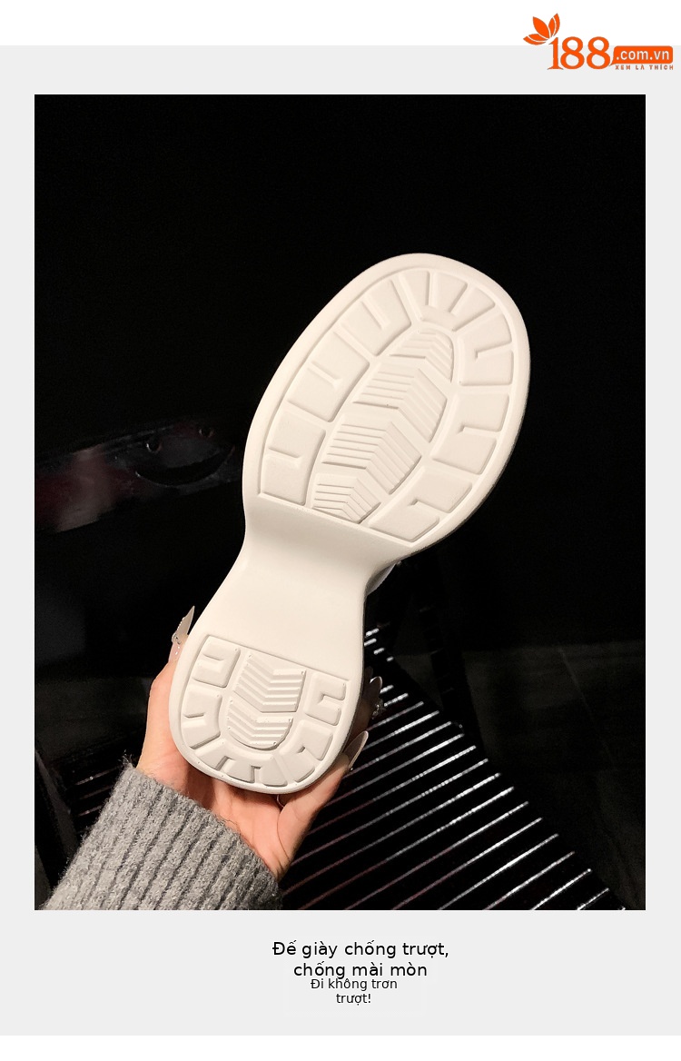 Dép sandal nữ xỏ ngón đế bệt, quai ngang hở mũi, đế dày tăng chiều cao, chống trượt, đi biển mùa hè — màu đen, màu trắng ngà, màu mơ chi tiết 5