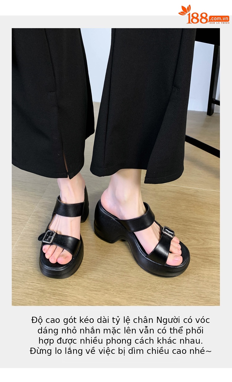 Dép sandal nữ xỏ ngón đế bệt, quai ngang hở mũi, đế dày tăng chiều cao, chống trượt, đi biển mùa hè — màu đen, màu trắng ngà, màu mơ chi tiết 6