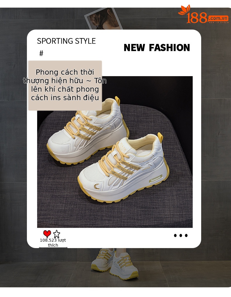 Giày sneaker nữ đế dày tăng chiều cao lưới thoáng khí mùa hè — Tím 5039, Trắng 5039, Vàng 5039 chi tiết 3
