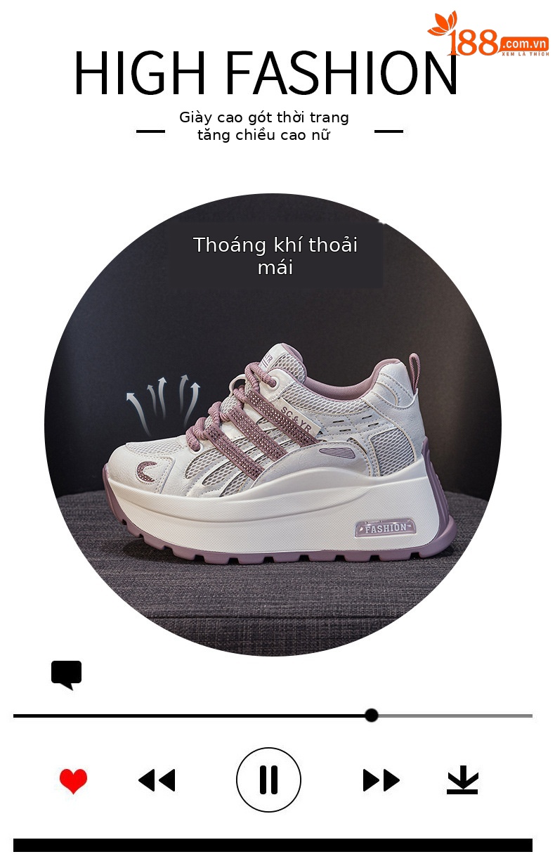 Giày sneaker nữ đế dày tăng chiều cao lưới thoáng khí mùa hè — Tím 5039, Trắng 5039, Vàng 5039 chi tiết 4
