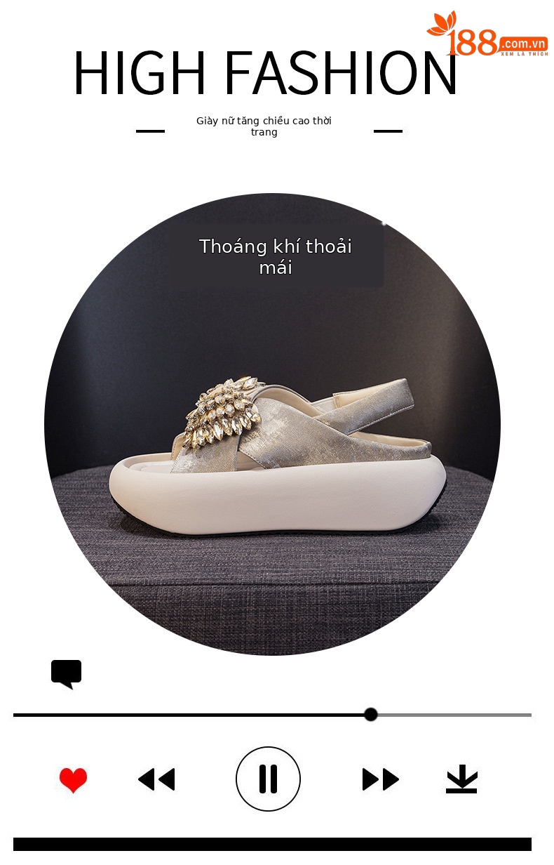 Sandal nữ quai chữ V đế xuồng cao 5 cm, nơ bướm đính đá lấp lánh — Màu be 5055, Màu vàng kim 5055 chi tiết 5
