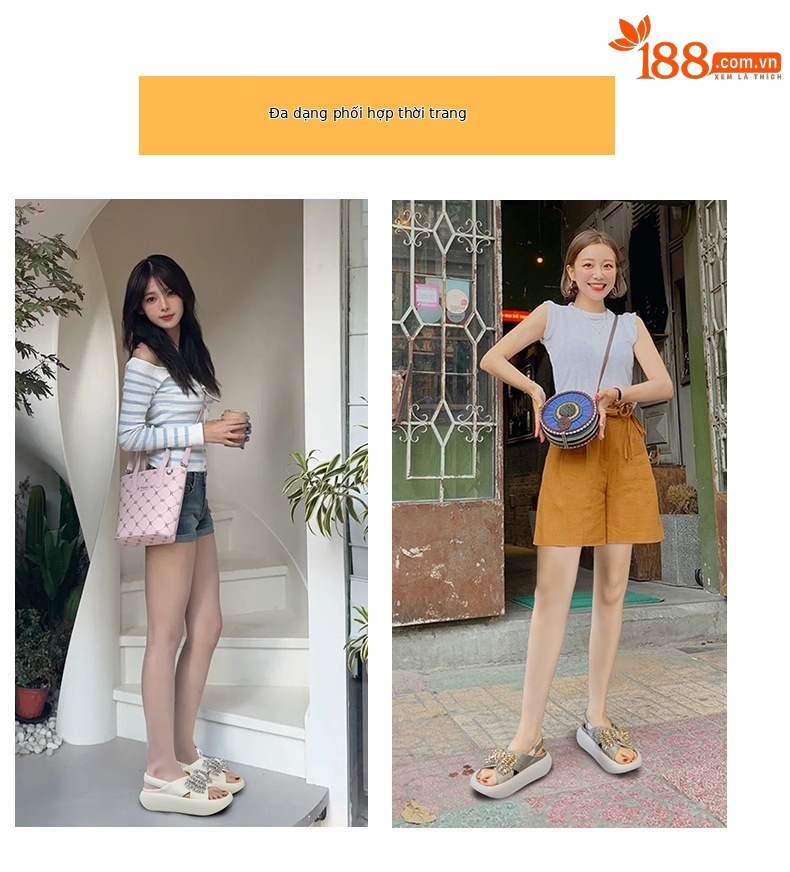 Sandal nữ quai chữ V đế xuồng cao 5 cm, nơ bướm đính đá lấp lánh — Màu be 5055, Màu vàng kim 5055 chi tiết 6