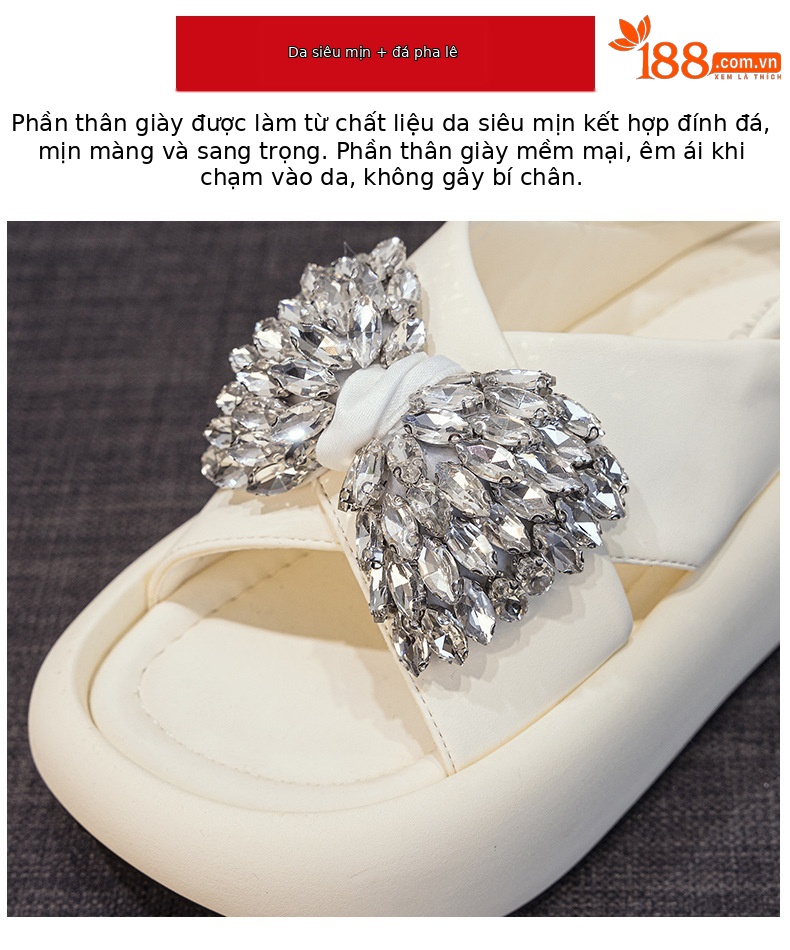 Sandal nữ quai chữ V đế xuồng cao 5 cm, nơ bướm đính đá lấp lánh — Màu be 5055, Màu vàng kim 5055 chi tiết 7