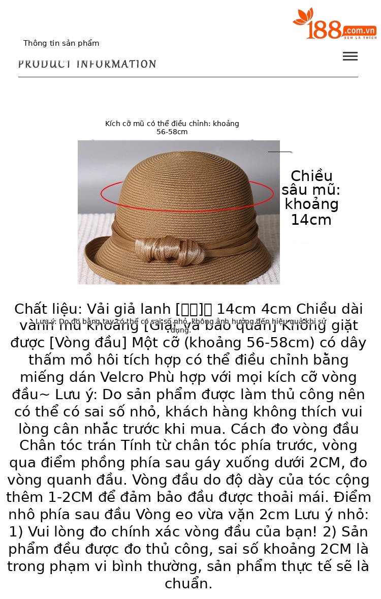 Mũ rơm vành rộng kiểu Pháp chống nắng đi biển, chất liệu rơm dệt, vành rộng che nắng, phong cách thanh lịch — màu be chi tiết 2