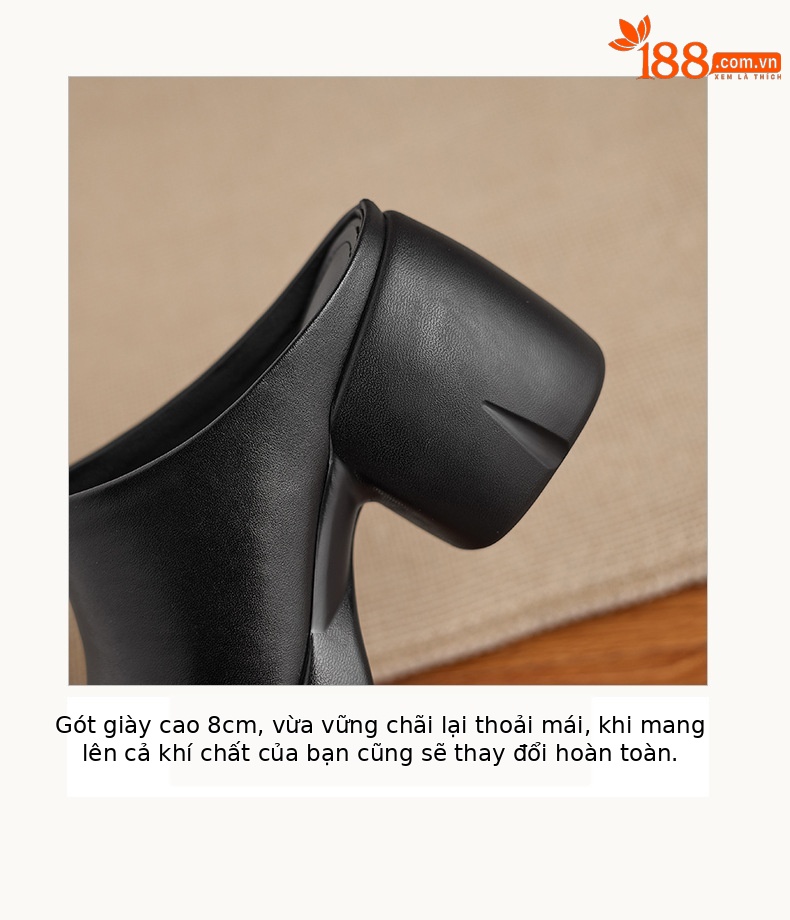 Sandal cao gót nữ hở mũi quai ngang da thật gót vuông 9 cm — màu đen, màu trắng ngà chi tiết 5