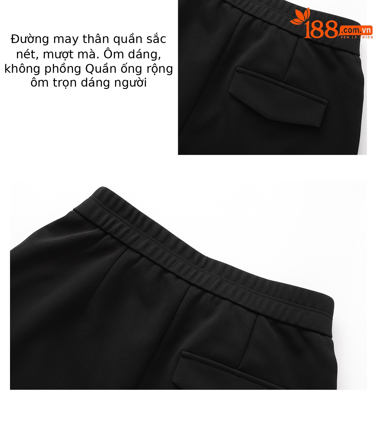 Quần ống loe nữ cạp cao chất liệu lụa sữa co giãn, kiểu dáng thanh lịch — màu đen chi tiết 8