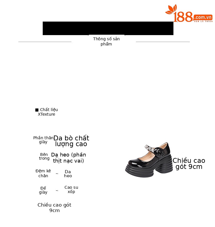 Giày sandal cao gót nữ quai ngang đế dày gót 9 cm đính hoa pha lê — màu đen, màu hồng, màu trắng ngà chi tiết 4