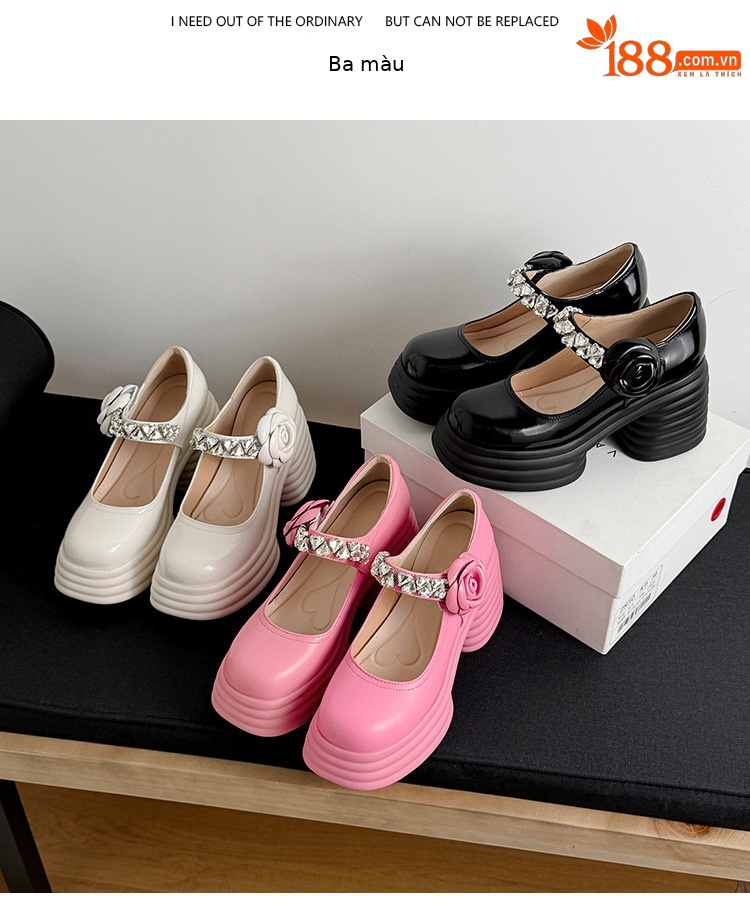 Giày sandal cao gót nữ quai ngang đế dày gót 9 cm đính hoa pha lê — màu đen, màu hồng, màu trắng ngà chi tiết 10