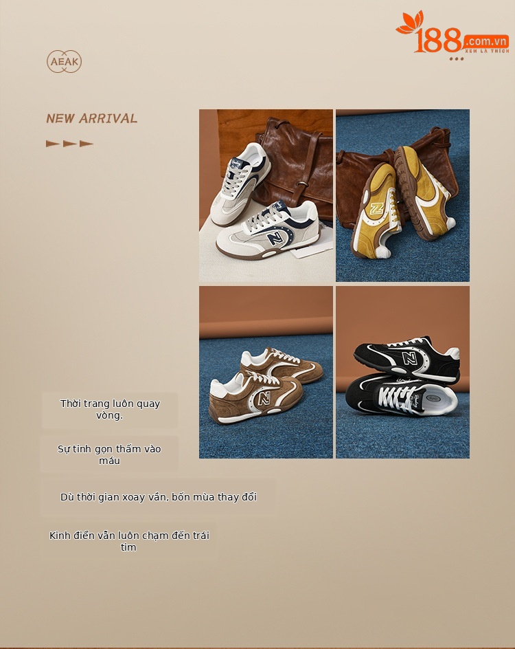 Giày sneaker nữ chạy bộ mesh thoáng đế bệt phong cách cổ điển — 298 Nâu Caramel chi tiết 3