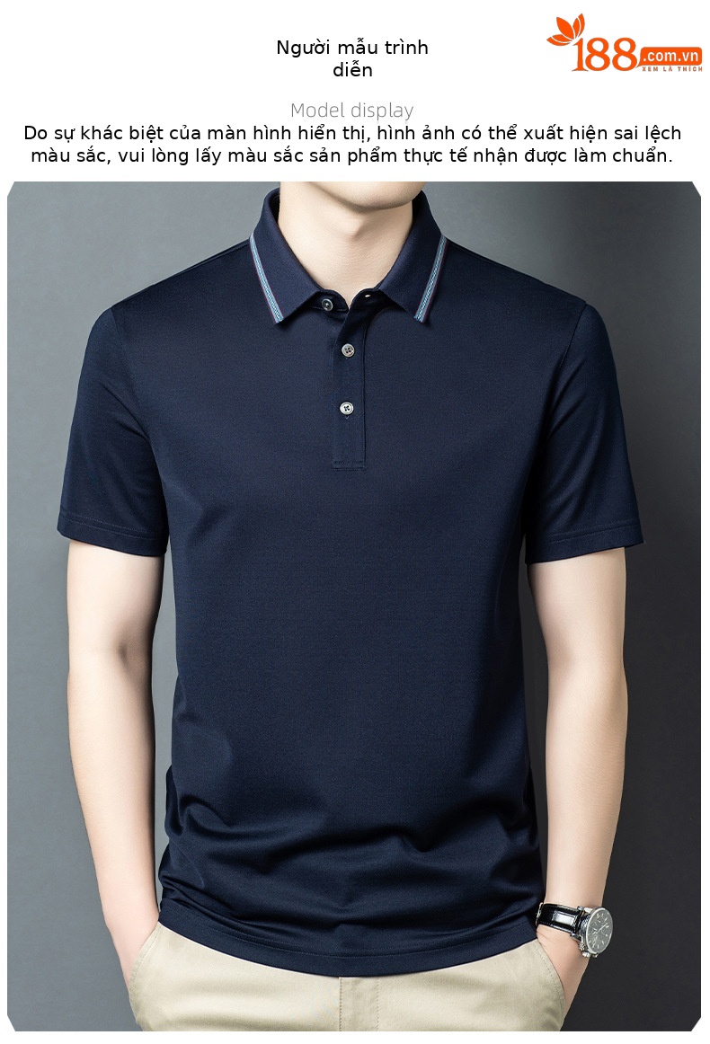 Áo polo nam tay ngắn lụa Mulberry mỏng nhẹ cổ bẻ mùa hè — Tây Tạng W - 88 chi tiết 7