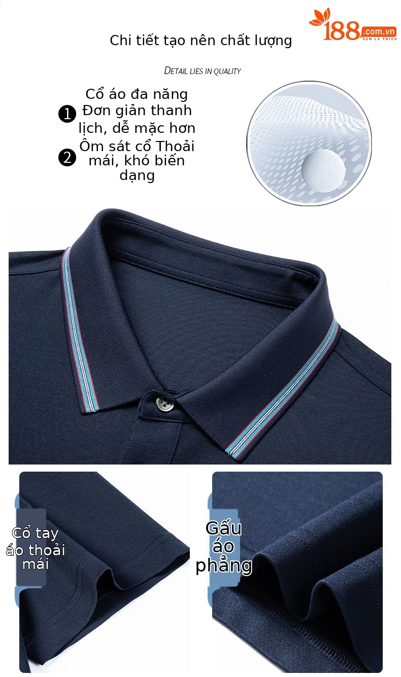 Áo polo nam tay ngắn lụa Mulberry mỏng nhẹ cổ bẻ mùa hè — Tây Tạng W - 88 chi tiết 4