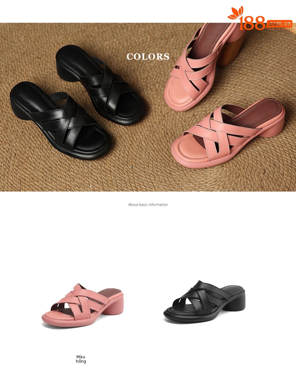 Sandal cao gót nữ mũi tròn hở ngón, da bò gót vuông 9 cm — đen chi tiết 4