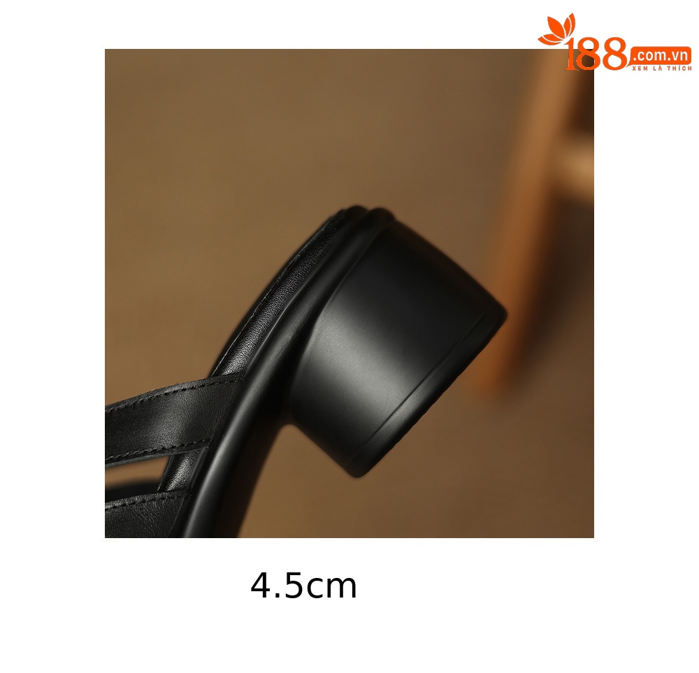 Sandal cao gót nữ mũi tròn hở ngón, da bò gót vuông 9 cm — đen chi tiết 22