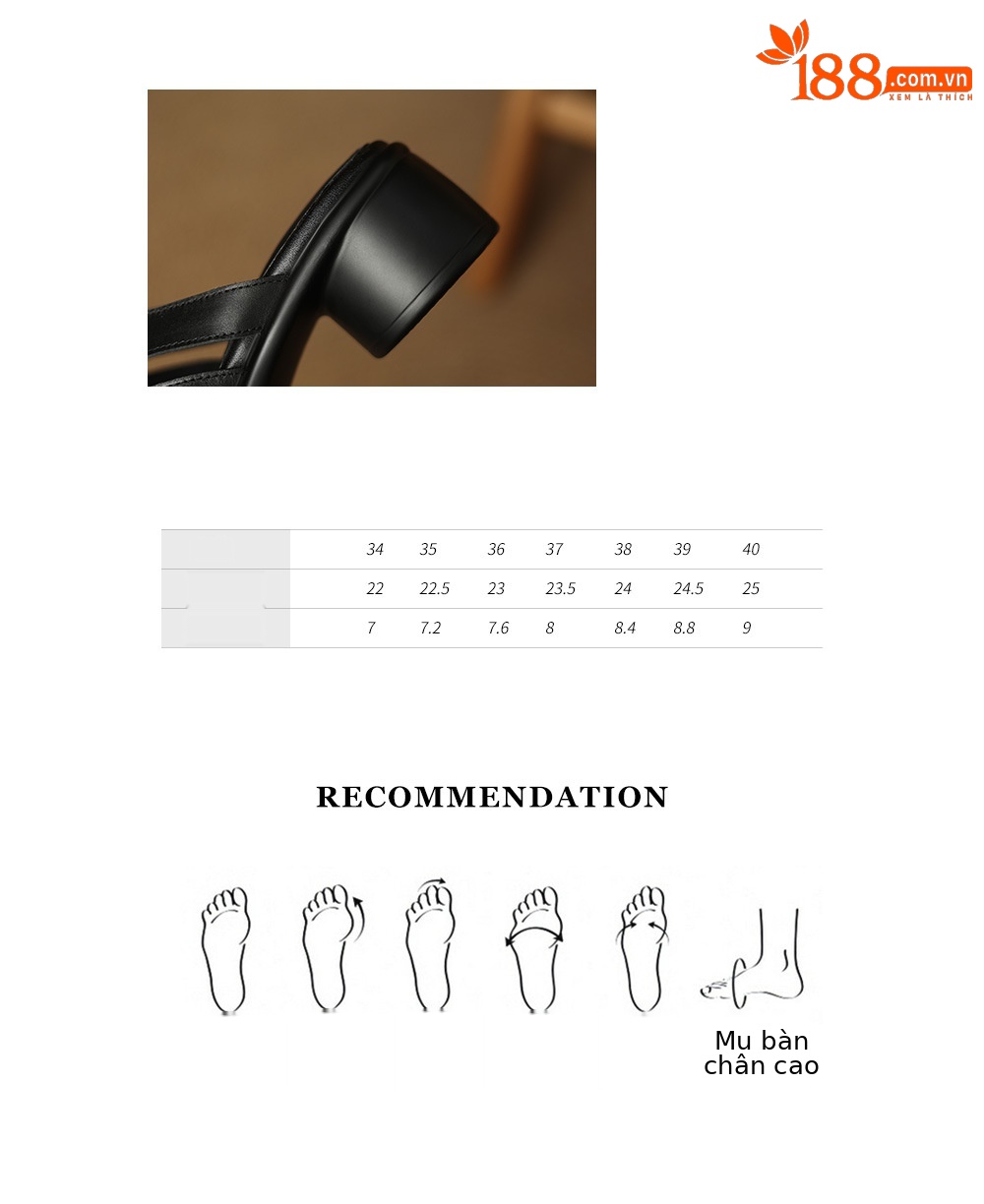 Sandal cao gót nữ mũi tròn hở ngón, da bò gót vuông 9 cm — đen chi tiết 3