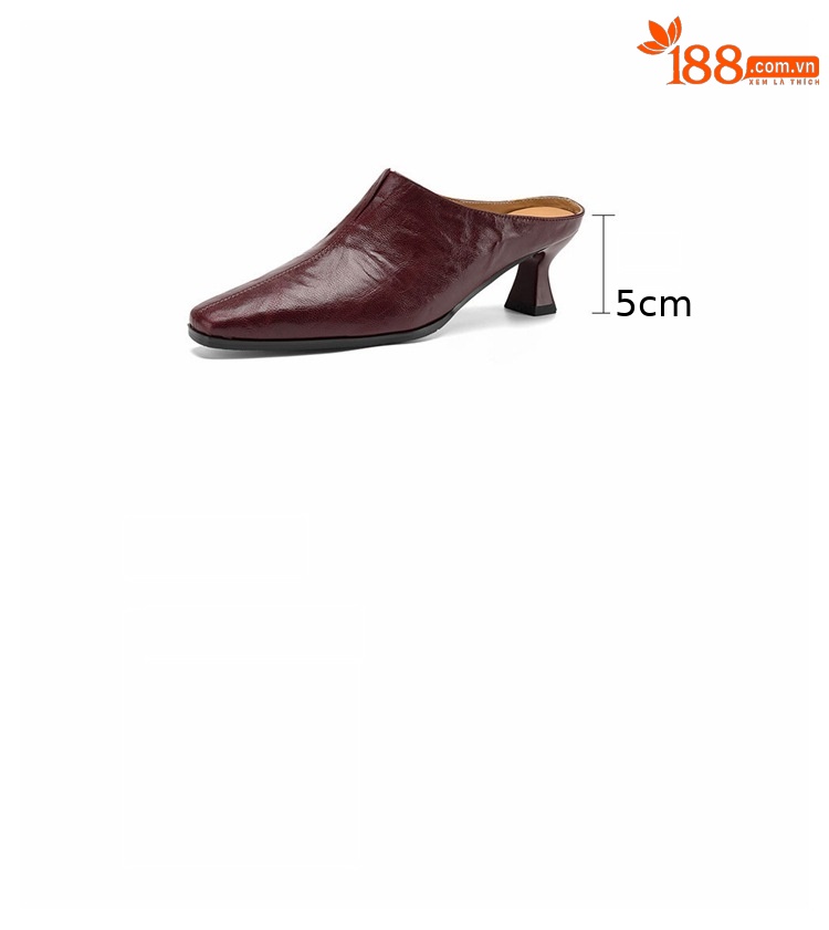 Sandal nữ bít mũi cao gót thô 5 cm, da bò mùa xuân hè — đen chi tiết 3