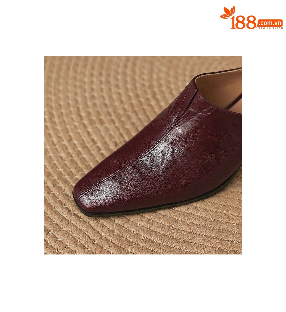 Sandal nữ bít mũi cao gót thô 5 cm, da bò mùa xuân hè — đen chi tiết 9