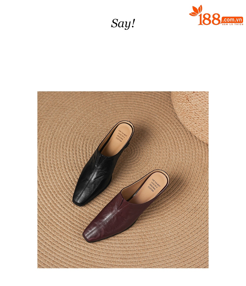 Sandal nữ bít mũi cao gót thô 5 cm, da bò mùa xuân hè — đen chi tiết 18