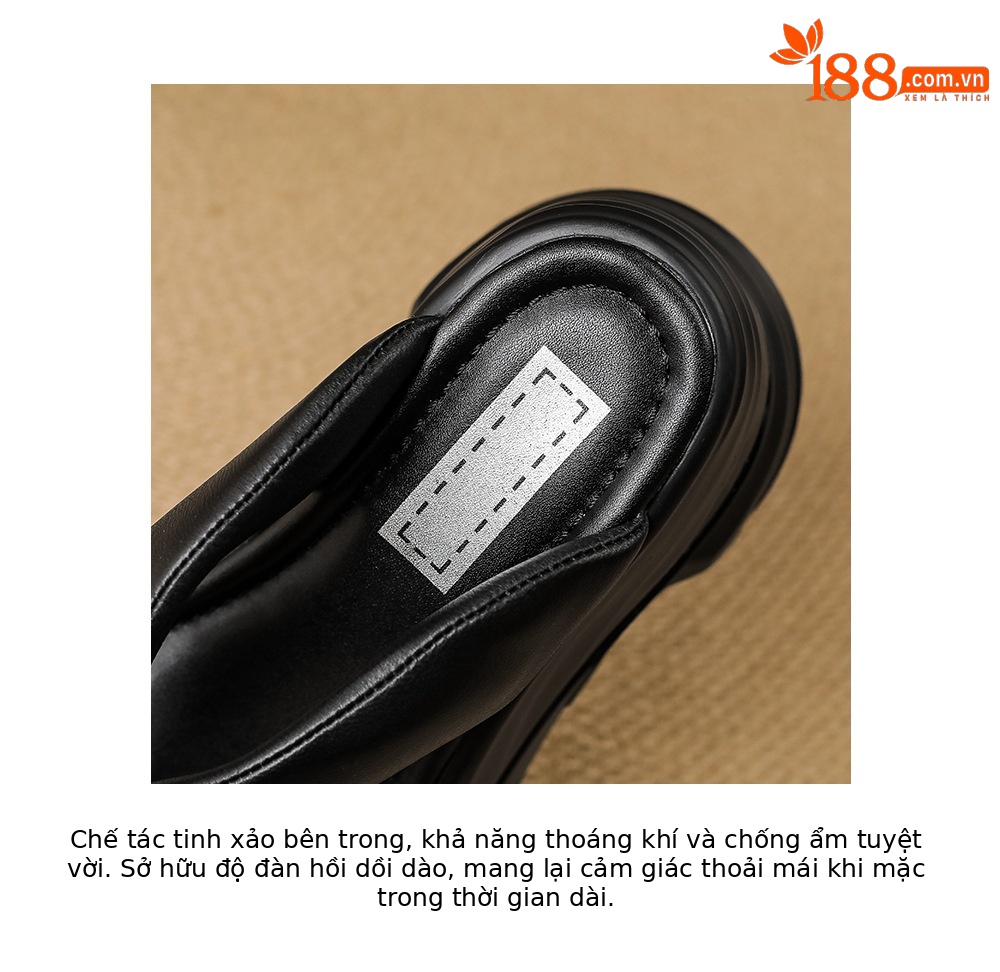 Dép xỏ ngón nữ đế xuồng cao gót 9 cm phong cách platform — màu đen, bạc chi tiết 20