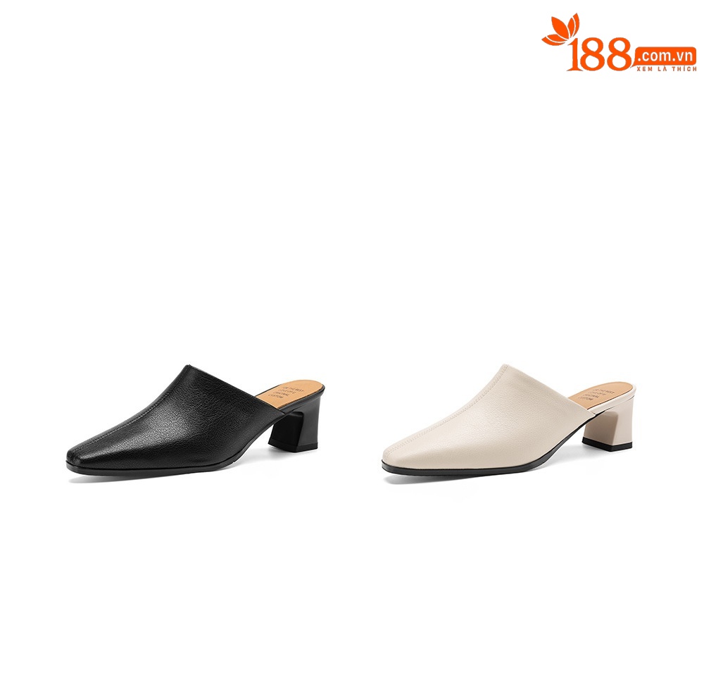Giày sandal cao gót nữ hở mũi da bò gót thô 5 cm — đen chi tiết 5