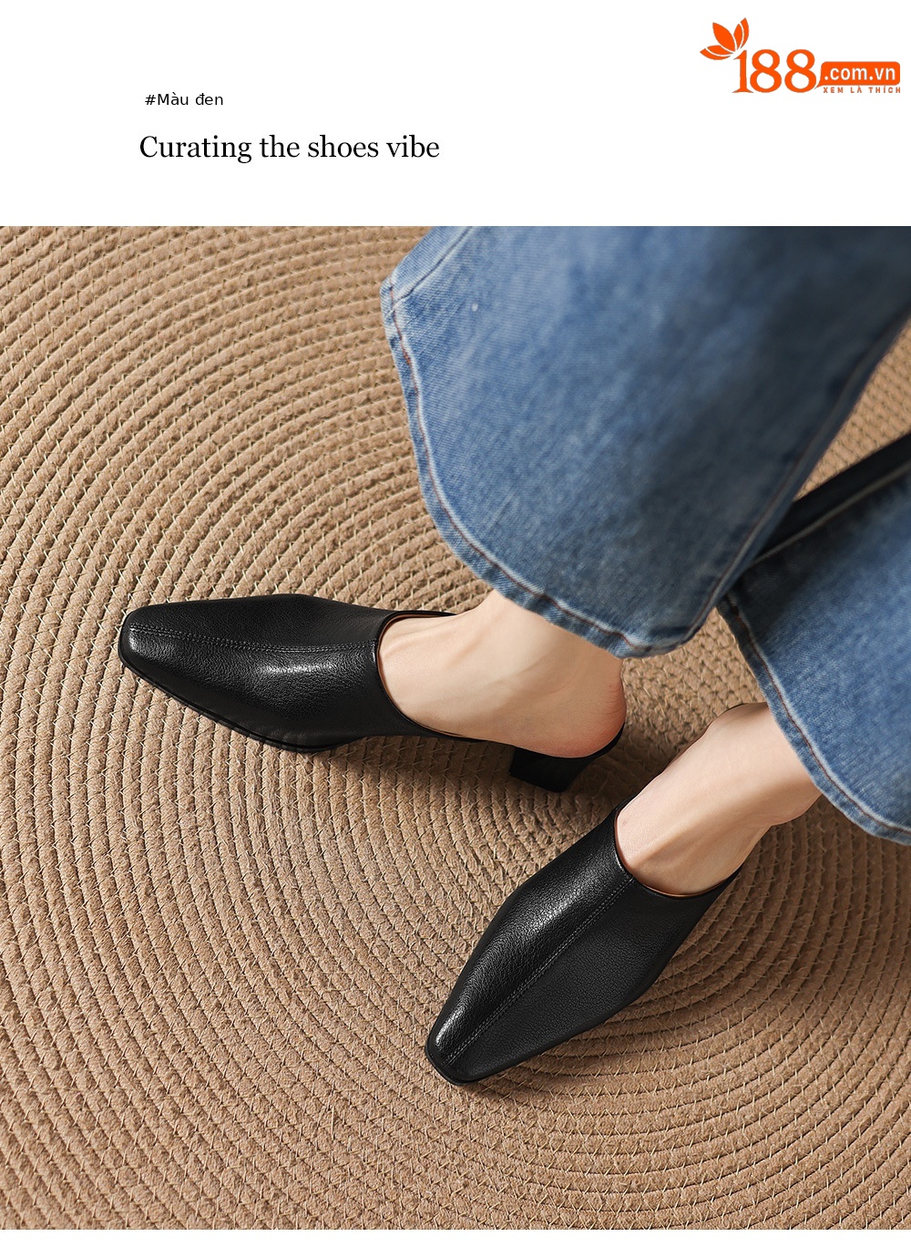 Giày sandal cao gót nữ hở mũi da bò gót thô 5 cm — đen chi tiết 9
