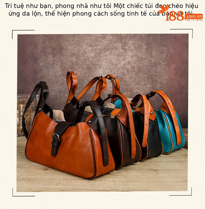 Túi đeo chéo nữ da bò thật vintage, kiểu dáng ôm sát nách — Vàng cổ điển, Màu xanh cổ điển, Nâu cổ điển, Xám đen cổ điển chi tiết 5
