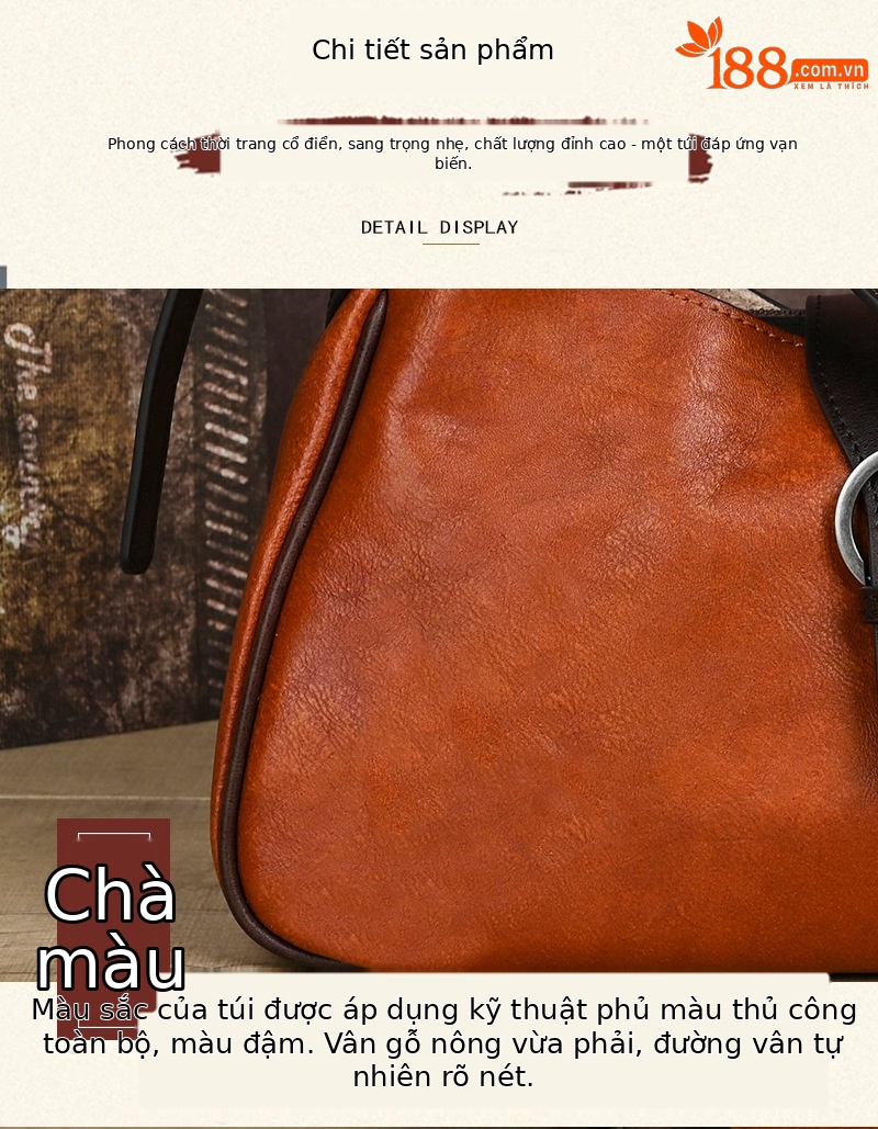 Túi đeo chéo nữ da bò thật vintage, kiểu dáng ôm sát nách — Vàng cổ điển, Màu xanh cổ điển, Nâu cổ điển, Xám đen cổ điển chi tiết 6