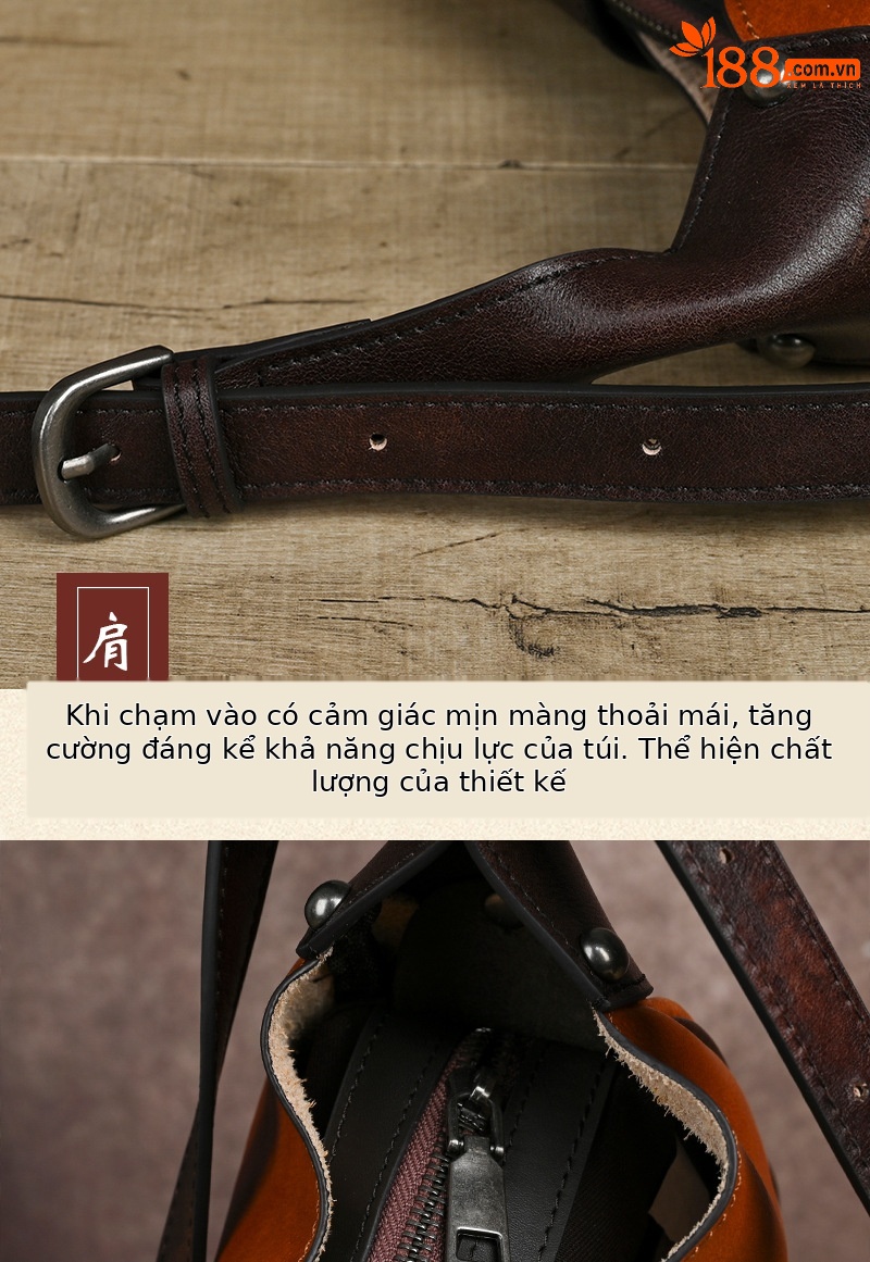 Túi đeo chéo nữ da bò thật vintage, kiểu dáng ôm sát nách — Vàng cổ điển, Màu xanh cổ điển, Nâu cổ điển, Xám đen cổ điển chi tiết 7