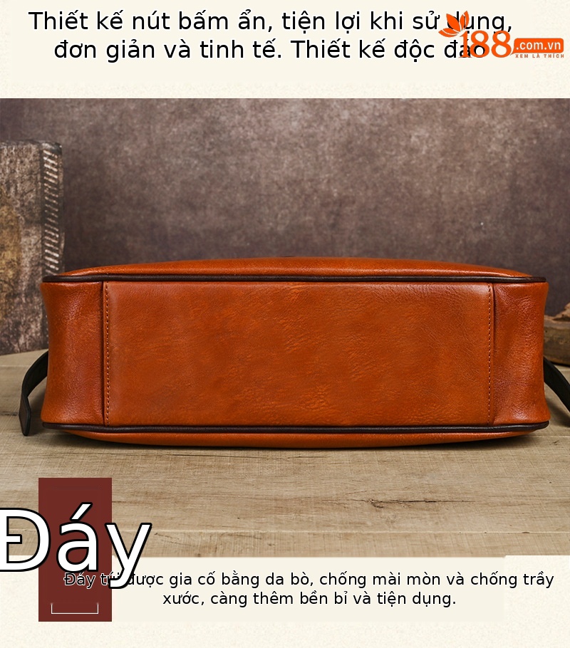 Túi đeo chéo nữ da bò thật vintage, kiểu dáng ôm sát nách — Vàng cổ điển, Màu xanh cổ điển, Nâu cổ điển, Xám đen cổ điển chi tiết 9