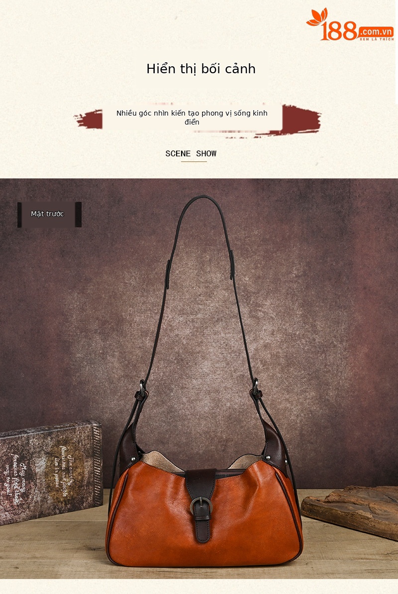 Túi đeo chéo nữ da bò thật vintage, kiểu dáng ôm sát nách — Vàng cổ điển, Màu xanh cổ điển, Nâu cổ điển, Xám đen cổ điển chi tiết 17