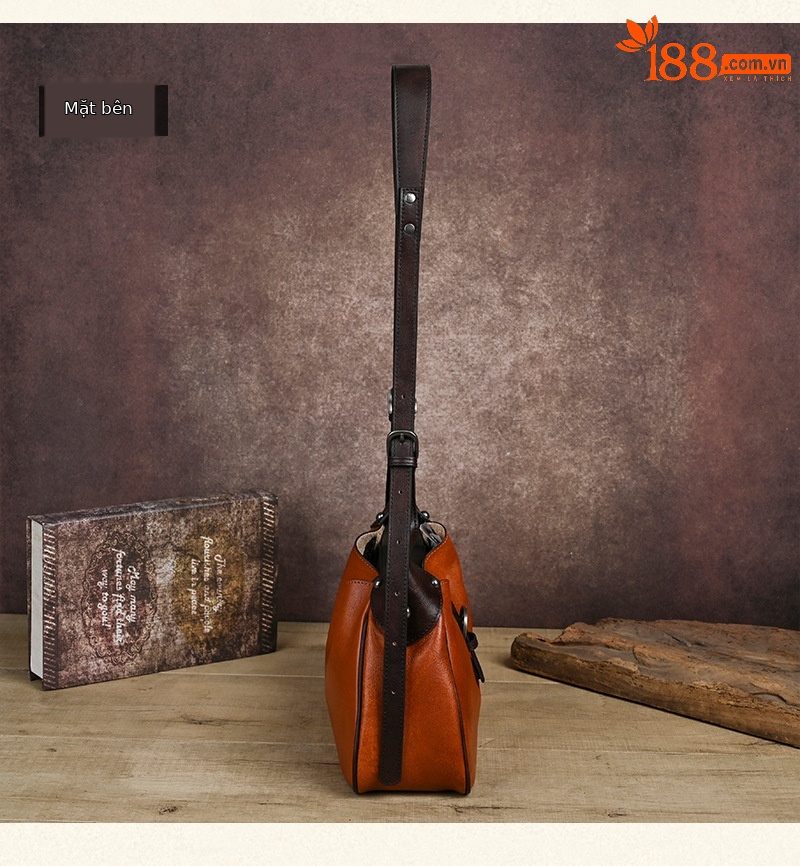 Túi đeo chéo nữ da bò thật vintage, kiểu dáng ôm sát nách — Vàng cổ điển, Màu xanh cổ điển, Nâu cổ điển, Xám đen cổ điển chi tiết 19