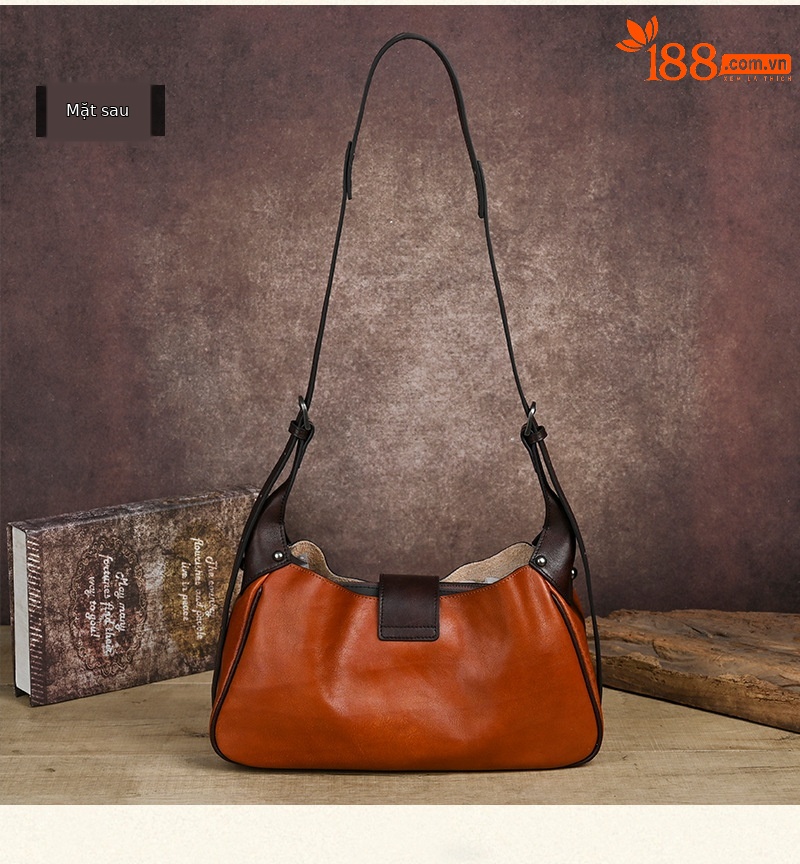 Túi đeo chéo nữ da bò thật vintage, kiểu dáng ôm sát nách — Vàng cổ điển, Màu xanh cổ điển, Nâu cổ điển, Xám đen cổ điển chi tiết 20