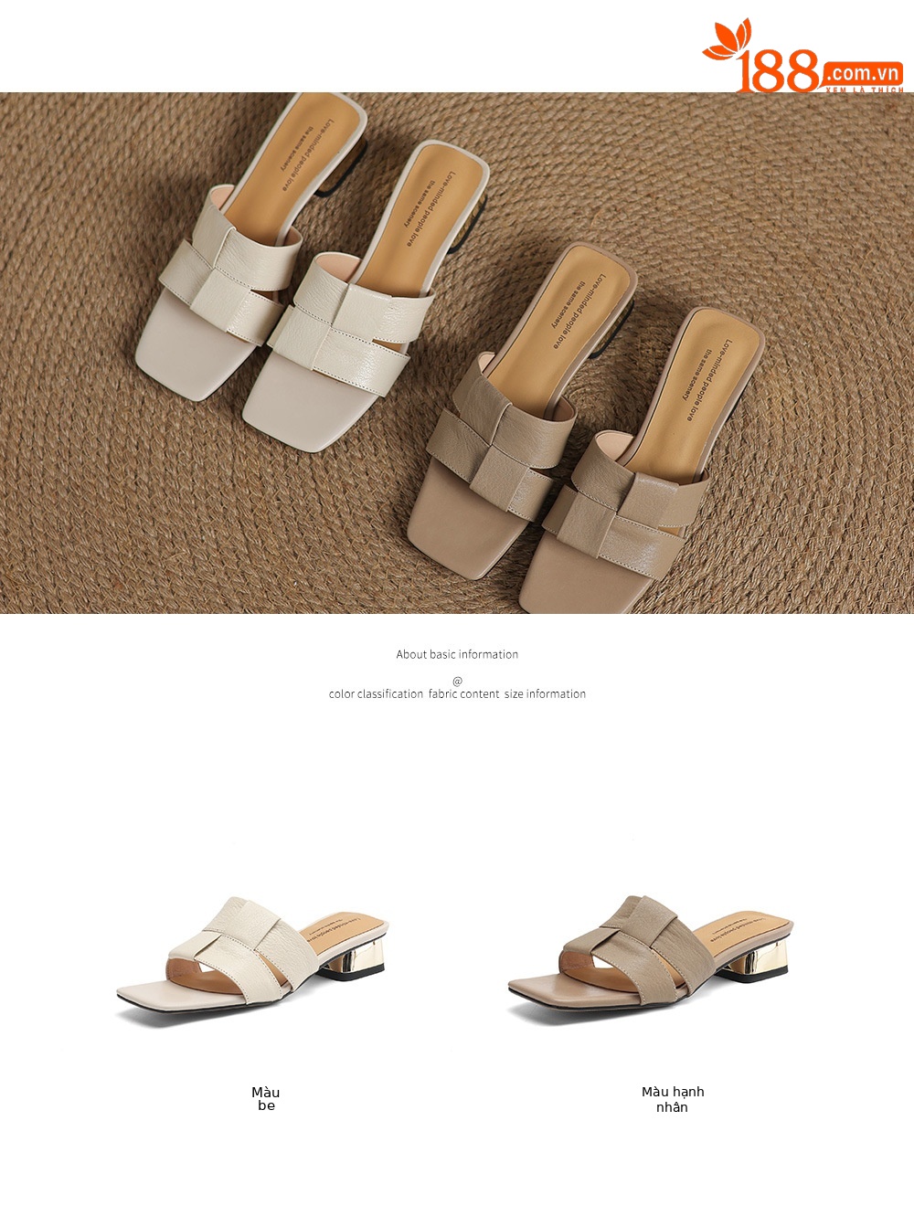 Dép sandal nữ quai chữ V đan mũi vuông hở ngón gót thấp — màu trắng ngà chi tiết 4