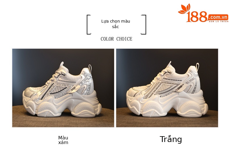 Giày sneaker nữ đế dày tăng chiều cao lưới thoáng khí phong cách thể thao — màu trắng chi tiết 2