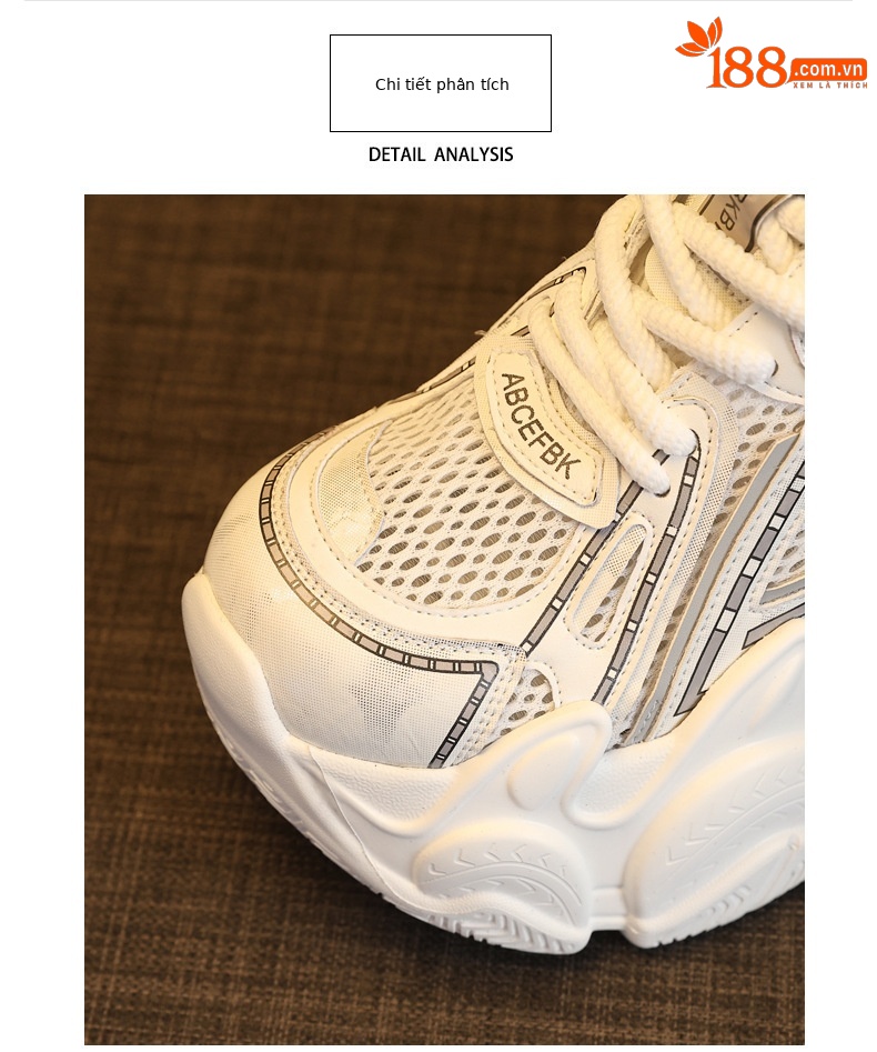 Giày sneaker nữ đế dày tăng chiều cao lưới thoáng khí phong cách thể thao — màu trắng chi tiết 7