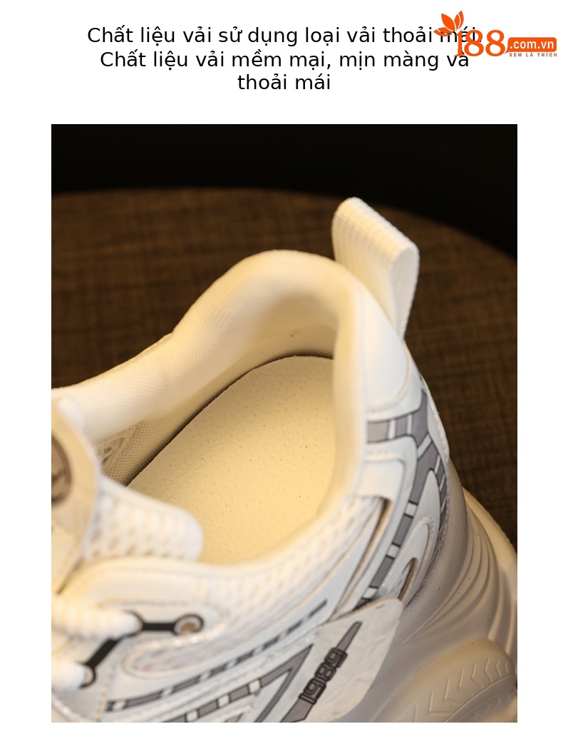 Giày sneaker nữ đế dày tăng chiều cao lưới thoáng khí phong cách thể thao — màu trắng chi tiết 8