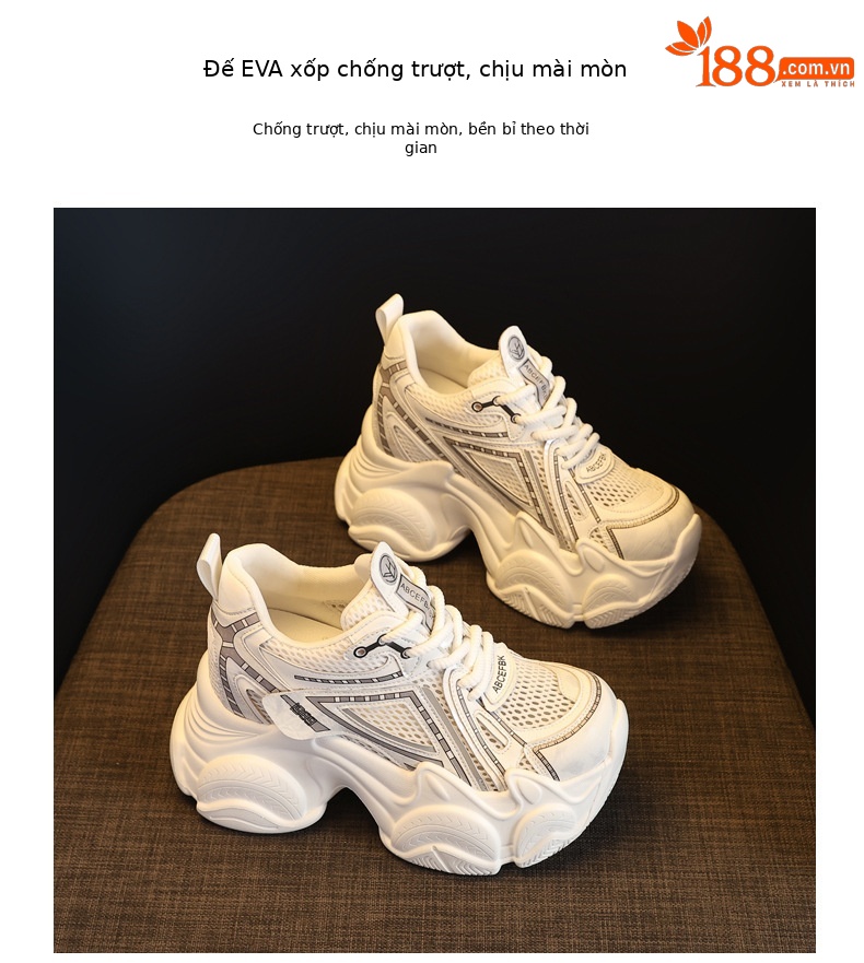 Giày sneaker nữ đế dày tăng chiều cao lưới thoáng khí phong cách thể thao — màu trắng chi tiết 10