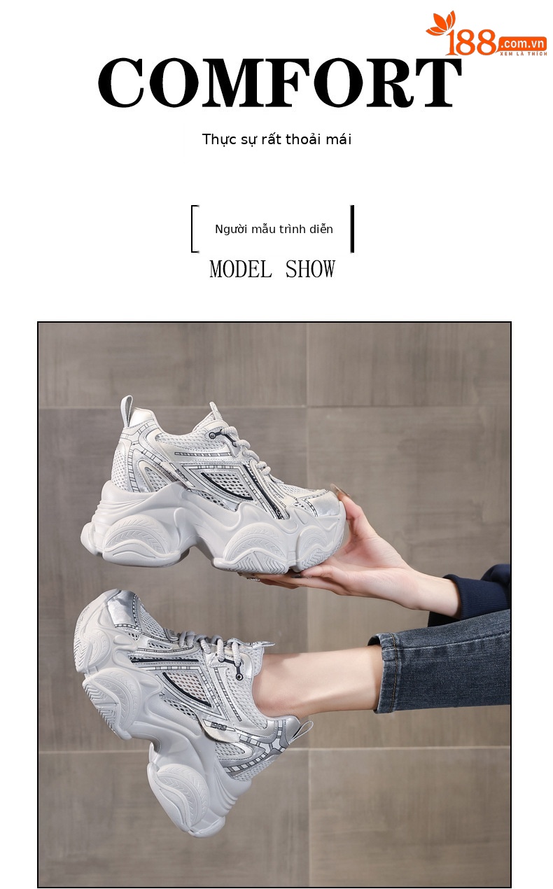 Giày sneaker nữ đế dày tăng chiều cao lưới thoáng khí phong cách thể thao — màu trắng chi tiết 11