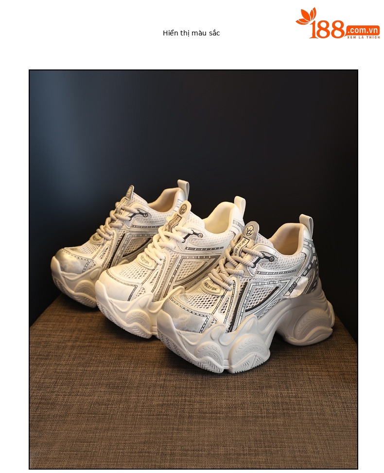 Giày sneaker nữ đế dày tăng chiều cao lưới thoáng khí phong cách thể thao — màu trắng chi tiết 18